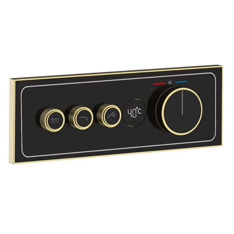 

3 Way Brushed Gold Solid Brass Push Button Concealed LED Digital Display Diverter Valve Shower Mixer Diverter Valve