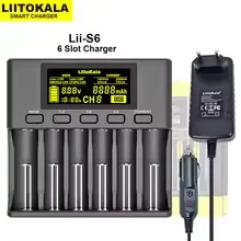 

LiitoKala Lii-S6 3,2 В 3,7 В 18650 Зарядное устройство 6-слотовое автоматическое обнаружение полярности 26650 21700 18500 14500 20700 1,2 В AA AAA батареи