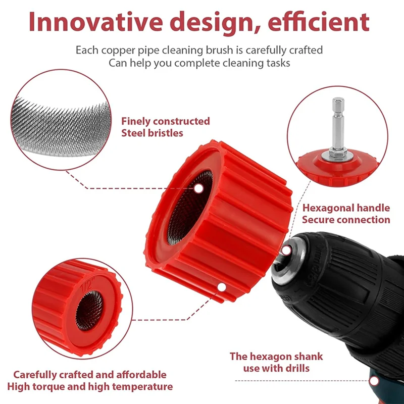 

A93Z Metal Pipe Rust Removal Grinding Brush, Copper Pipe Cleaning Tool, Stainless Steel& Copper Wire Drilling Cleaning Brush