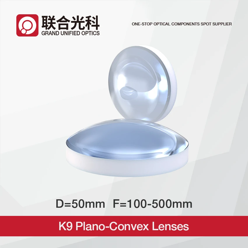 Diâmetro 50 mm Plano Lentes Convexas k9 de Vidro Óptico Pcx com Vis Nir Swir Revestimento Fl100 mm 160 mm 250 mm 500 mm
