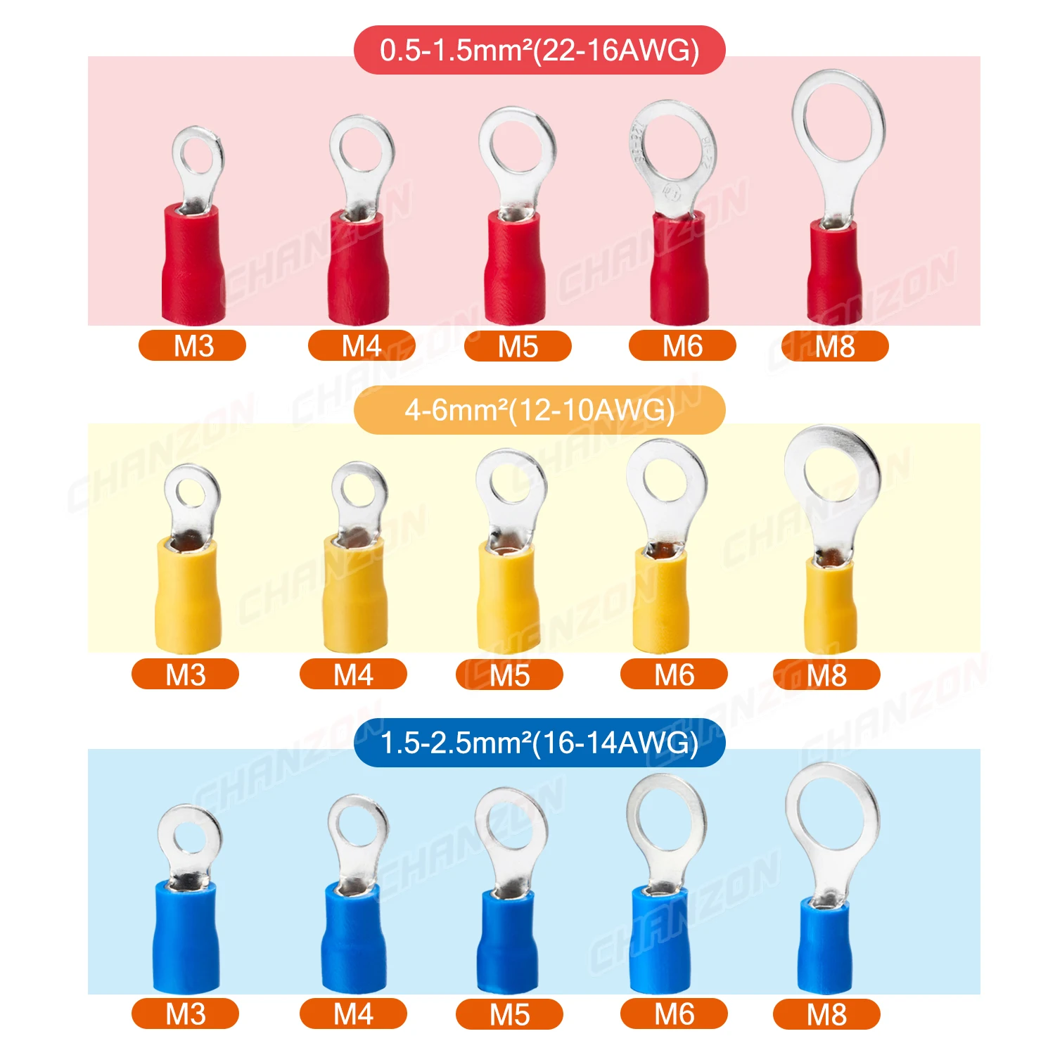60/210PCS Rv1.25 Rv2 Rv5 Isolierte Ring Crimp Draht Anschlüsse Kit Elektrische Verdrahtung Crimpen Kabel Werkzeug Terminal rot Blau Gelb – Detail 3