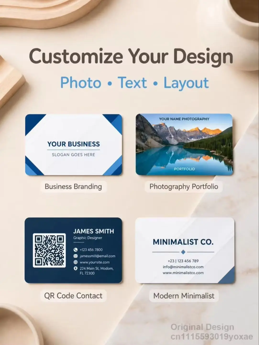 Personalisierte PVC-Visitenkarten mit individuellem Logo, Text, Foto, QR-Code, glänzend, matt, frostig, wasserfest, Kunststoff, 85x54mm/3,3x2 Zoll