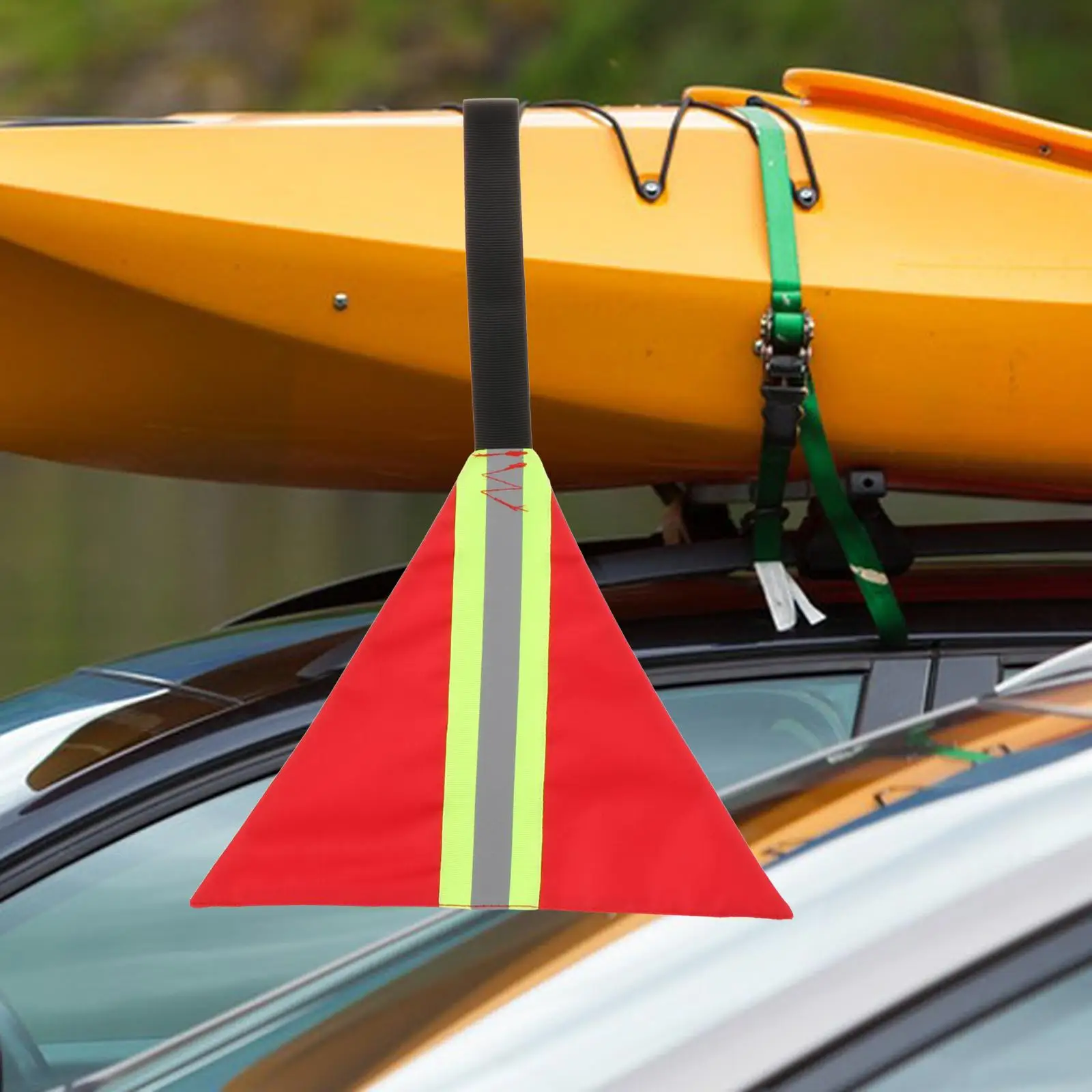 علامة تحذير السلامة من قماش أكسفورد بعلم سحب القوارب الحمراء مع حزام لمقطورة قوارب الكاياك ومعدات الأنشطة الخارجية