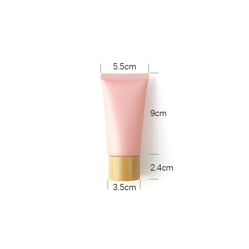 2Pcs 50ml Matte Pink Green Cream Bottles,Empty Squeeze Soft Tube Bamboo Screw Lid, Facial Lotion Cosmetic Containers Wholesale