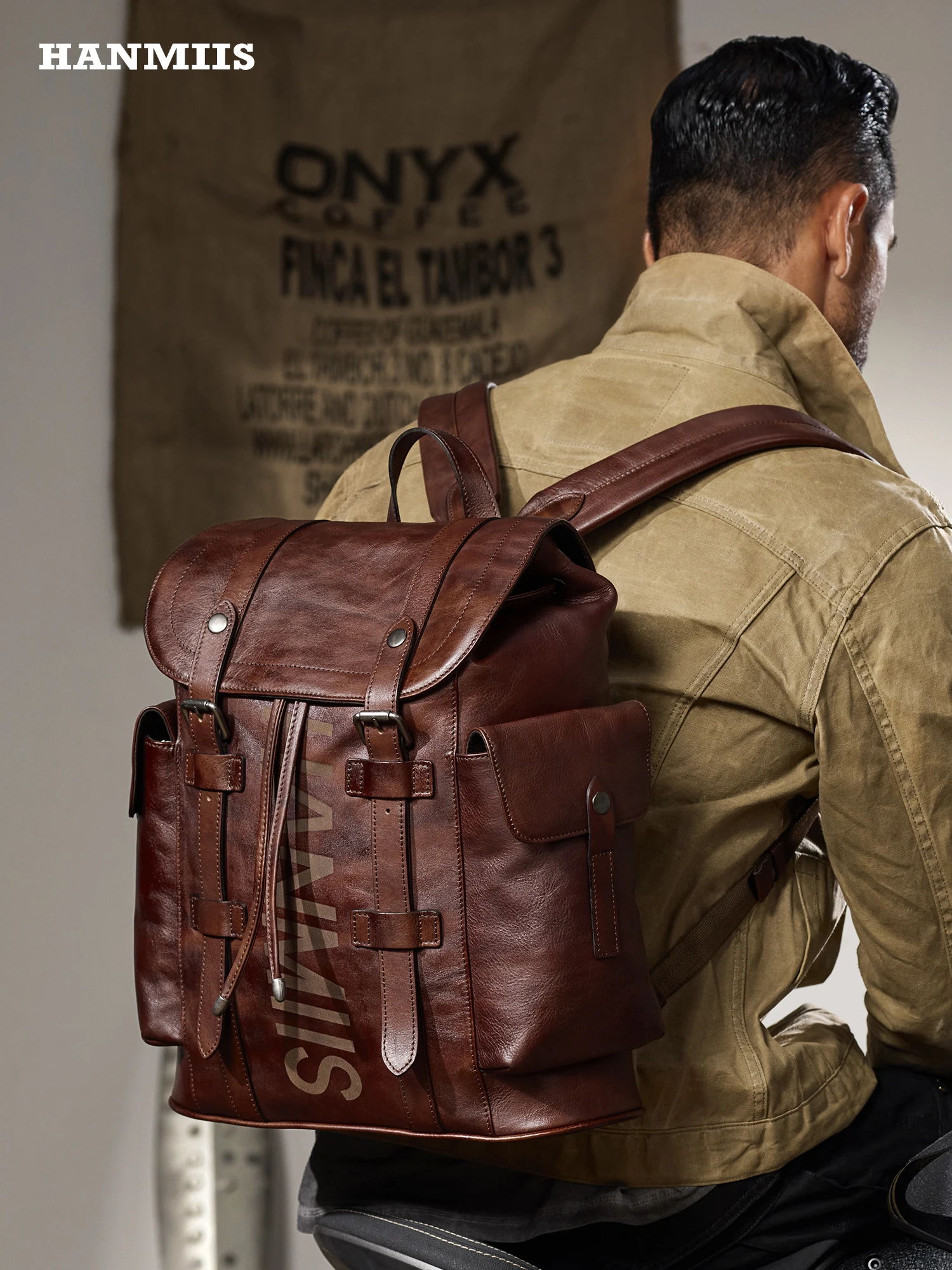 HANMIIS New Full-Grain Leather Large-Capacity Backpack & Travel Bag | Premium Men's Business Laptop Rucksack & Weekender Daypack