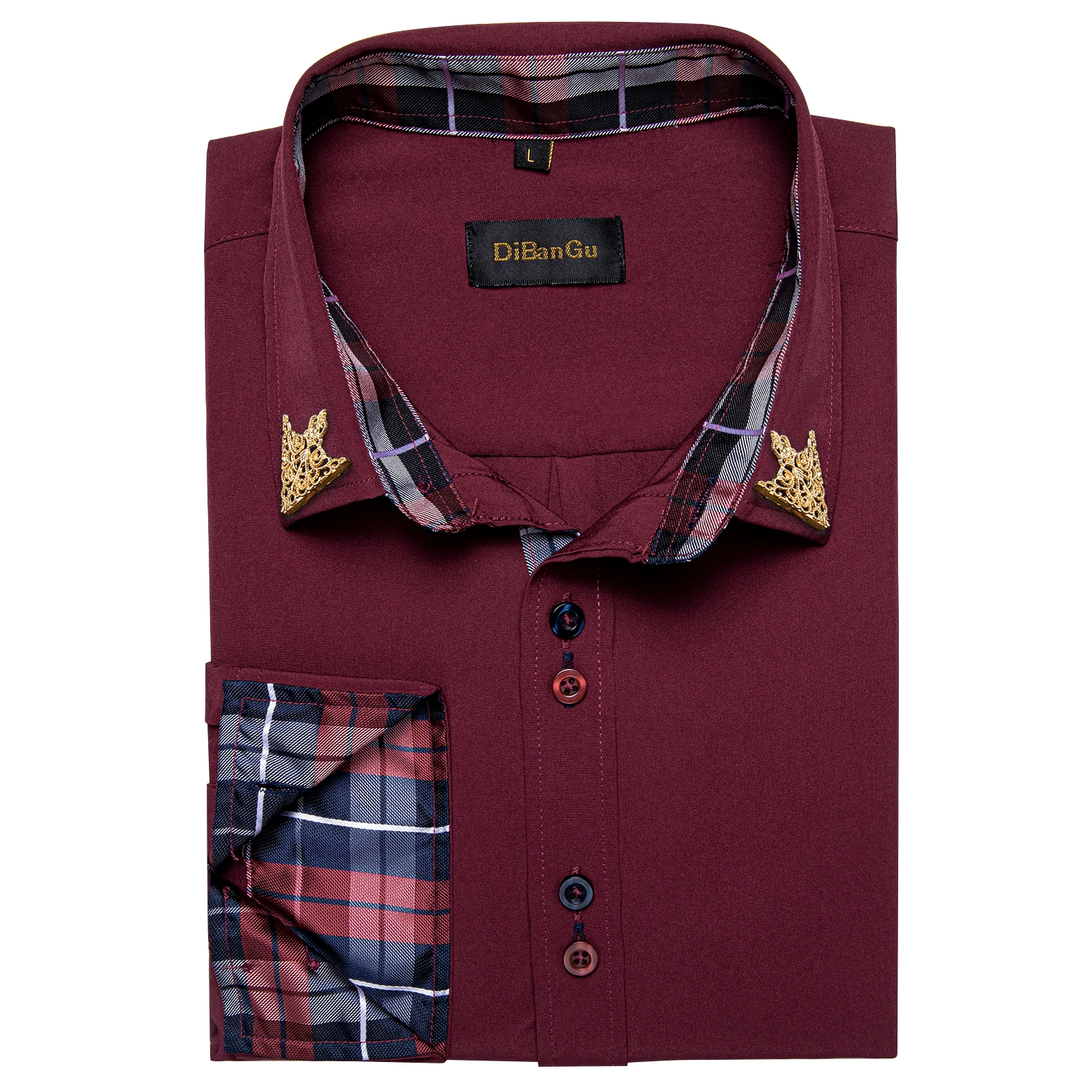 Contrast Collar Shirt for Men, Multi Color Solid Long Sleeve Slim Fit Button Down Top with Two-tone Buttons for Wedding