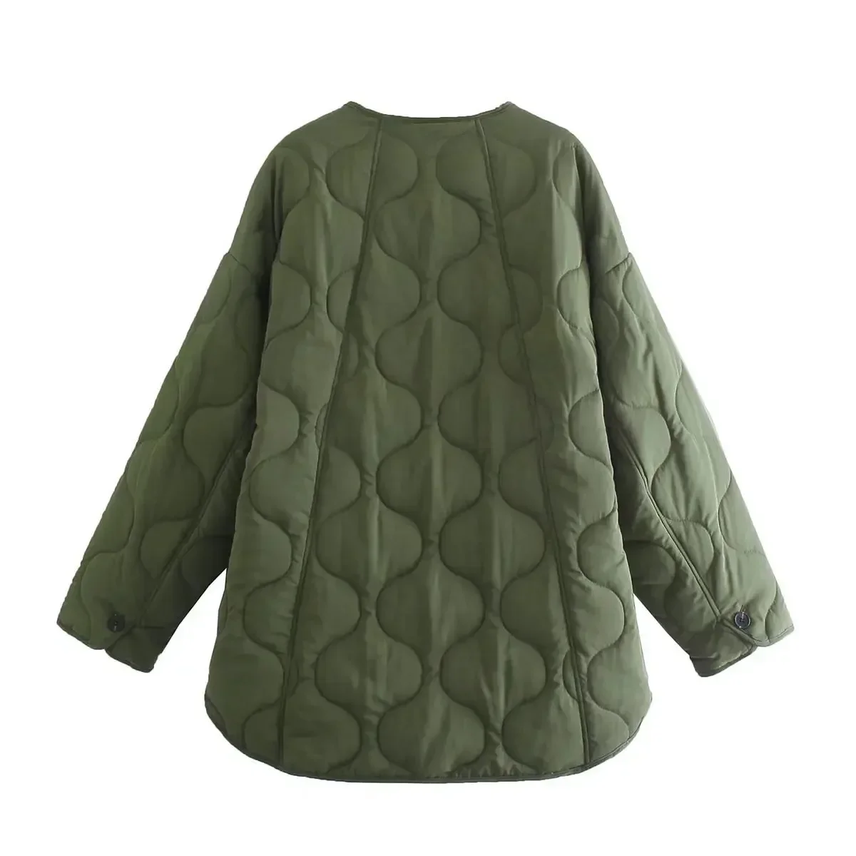 Womens Cotton Jacket Autumn and Winter New Military Green Fashion Single Breasted Thin Cotton Jacket Trend for Women