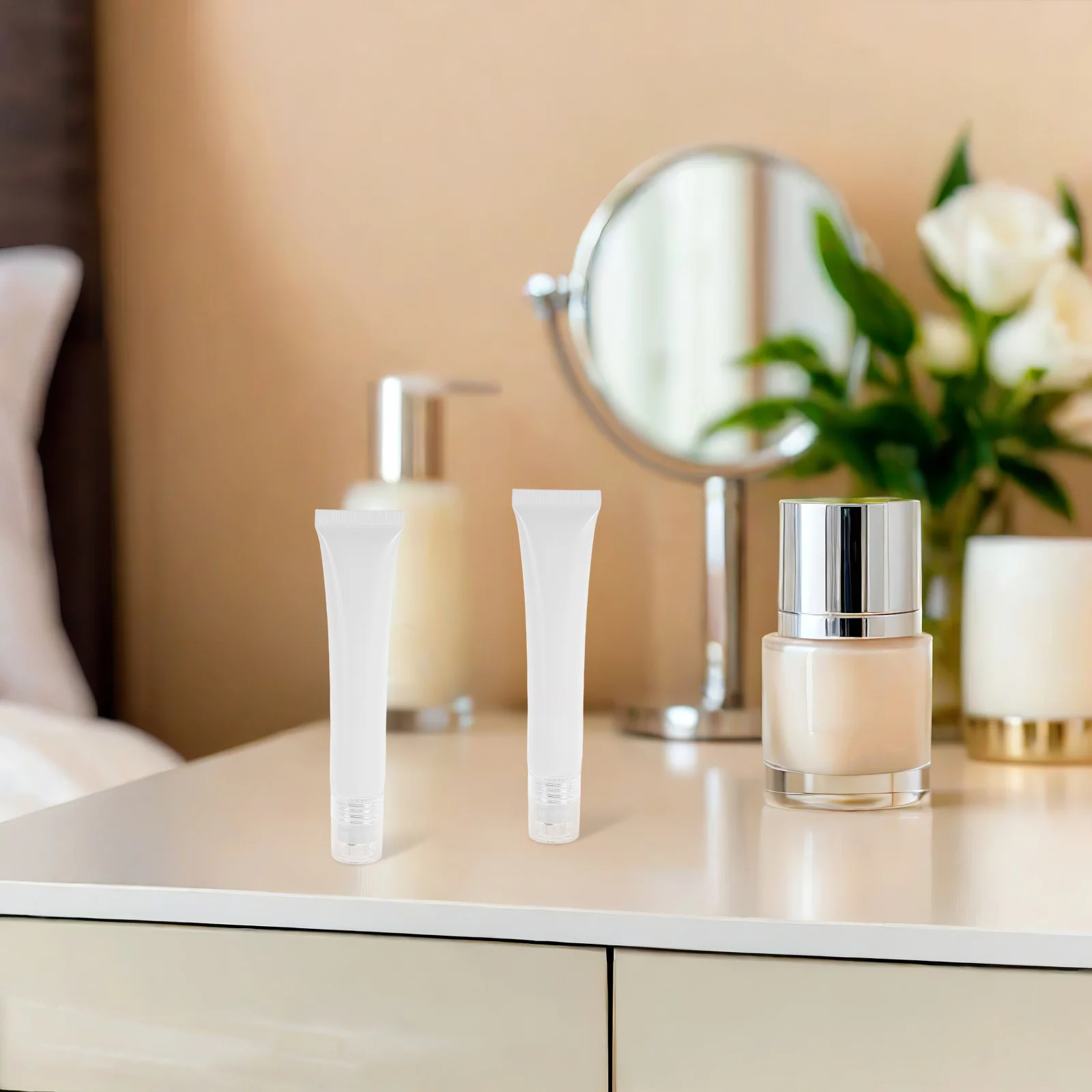 

5pcs 20Ml Eye Cream Dispenser Refillable Soft Squeeze Tube With Triple Rollerball Leakproof Portable Travel Container For