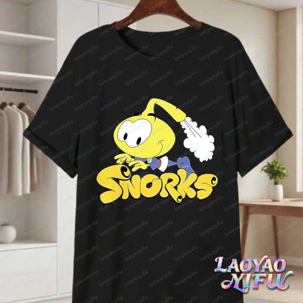 80s Retro Snorks Cartoon Print Short Sleeve T Shirt Fun Cotton Tops Trendy Harajuku Style Graphic Tees Streetwear for Men Women