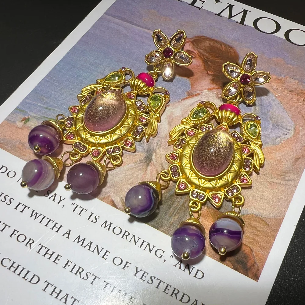 

Luxury Vintage Women Earrings Palace Style Fashion Tassels Hyperbole Jewelry Flowers Evening Party Pendientes Mujer