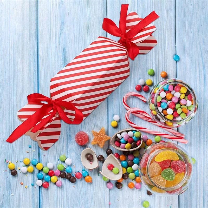 12Pcs Striped Candy Gift Box Pink Paper Box Wedding Candy Bags Kids Crackers Birthday Christmas Valentines Day Party Supplies