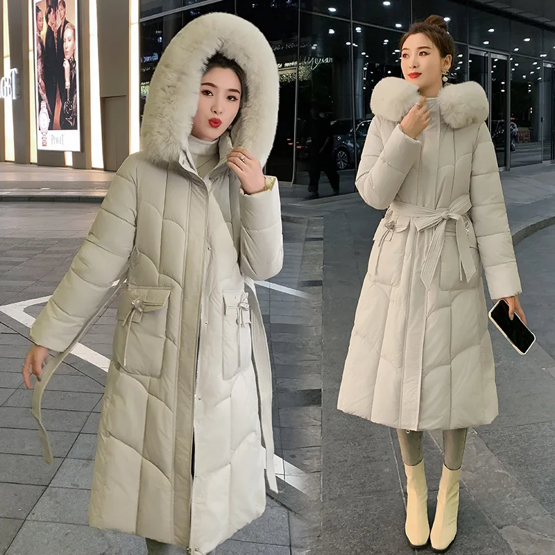 

Women Parkas Hooded With Fur Collar 2025 New Cotton Padded Jacket Female Long Thicker Warm Parka Winter Jacket Woman Outerwear