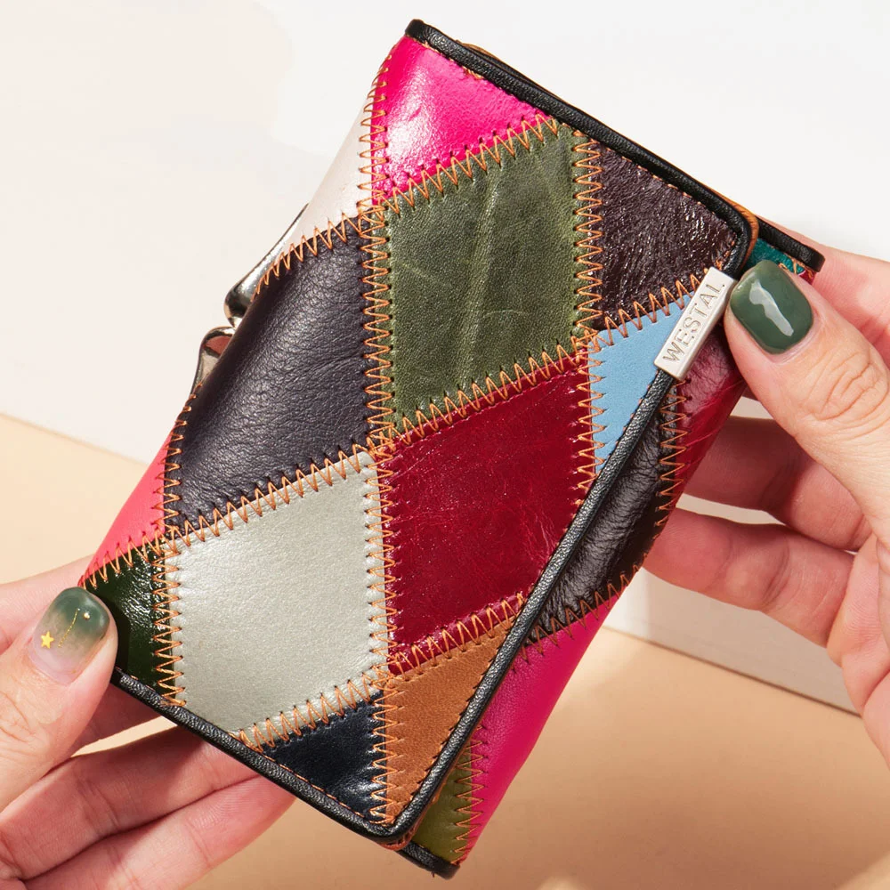 

High Fashion top layer cowhide coin purse ladies genuine leather women wallets patchwork designer female short trifold