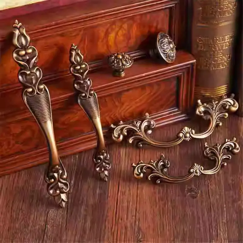 Vintage Kitchen Cabinet Handles Rose Gold Antique Silver Cupboard Door Knobs Zinc Alloy European Furniture Hardware 96mm 128mm