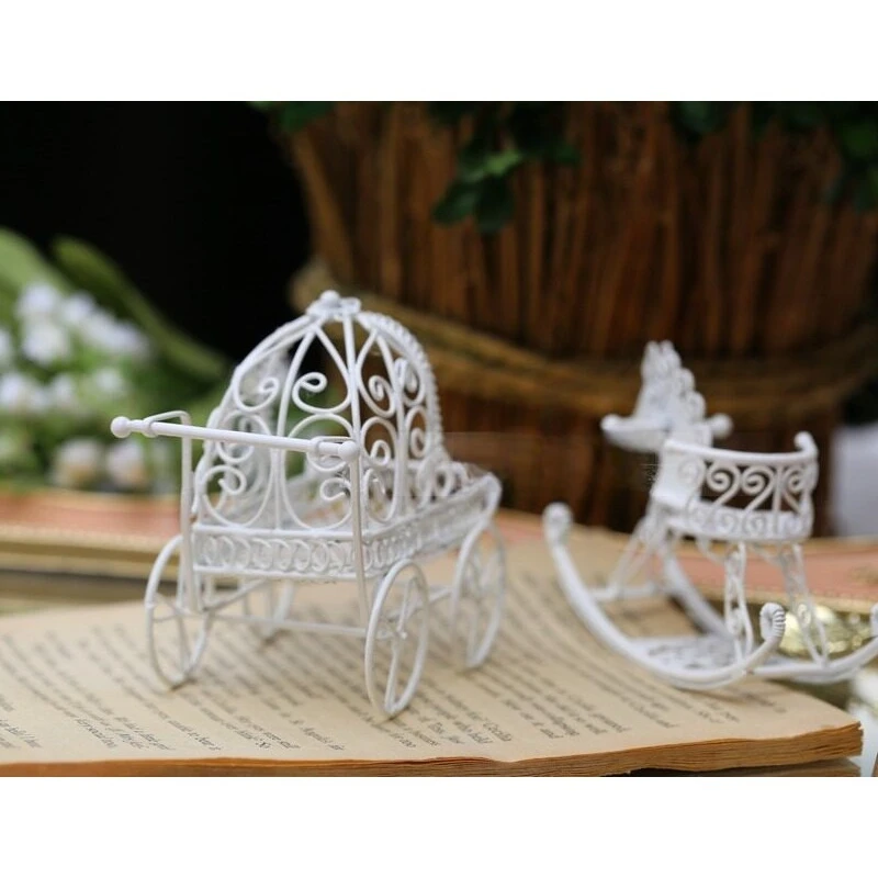 Super cute desktop ornament handmade wrought iron stroller/wrought iron small rocking horse