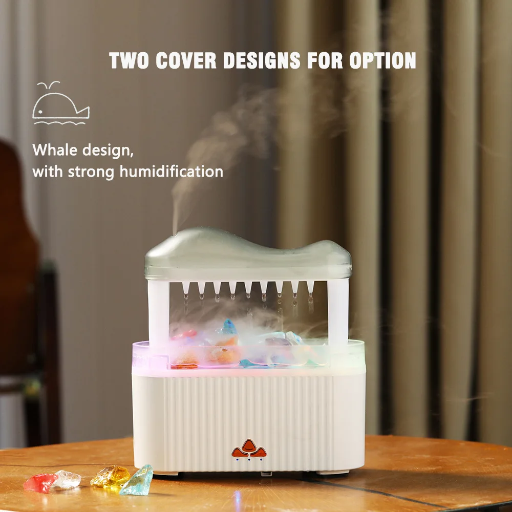 Essential Oil Diffuser New Simulated Raindrop Colorful Humidifier Heavy Fog Home Office Atmosphere Light with Colorful Crystal