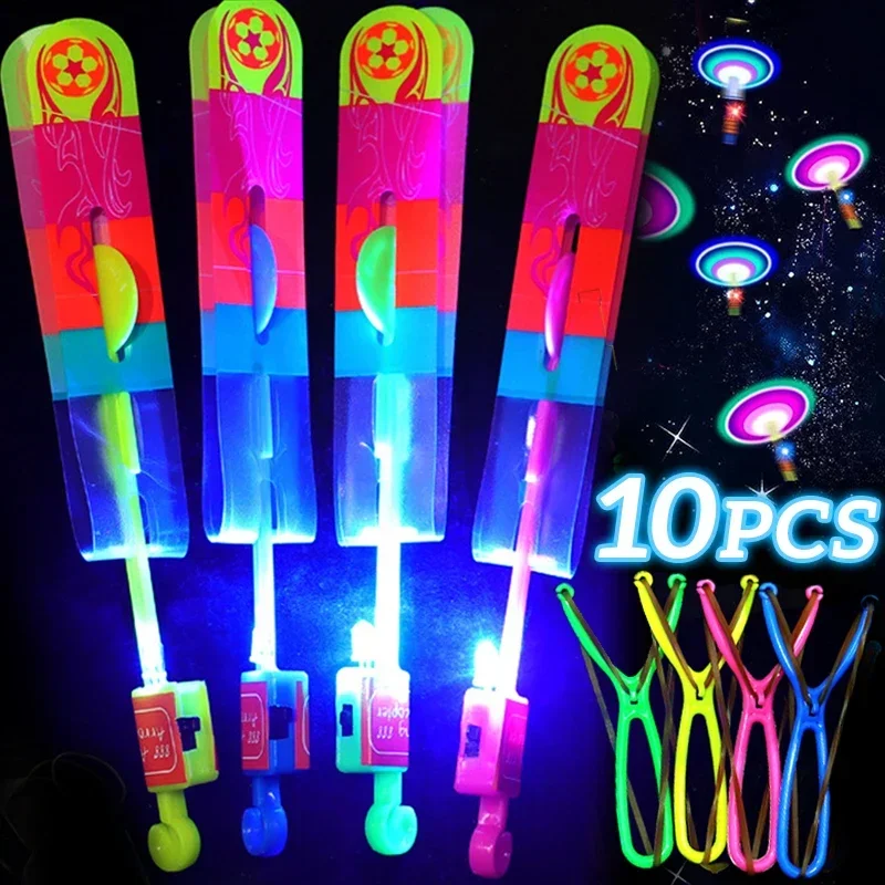 Amazing Light Toy LED Flying Arrows Helicopter Flying Toys Outdoor Flash/blue Light Kids Adult Rubber Band Catapult Party Props