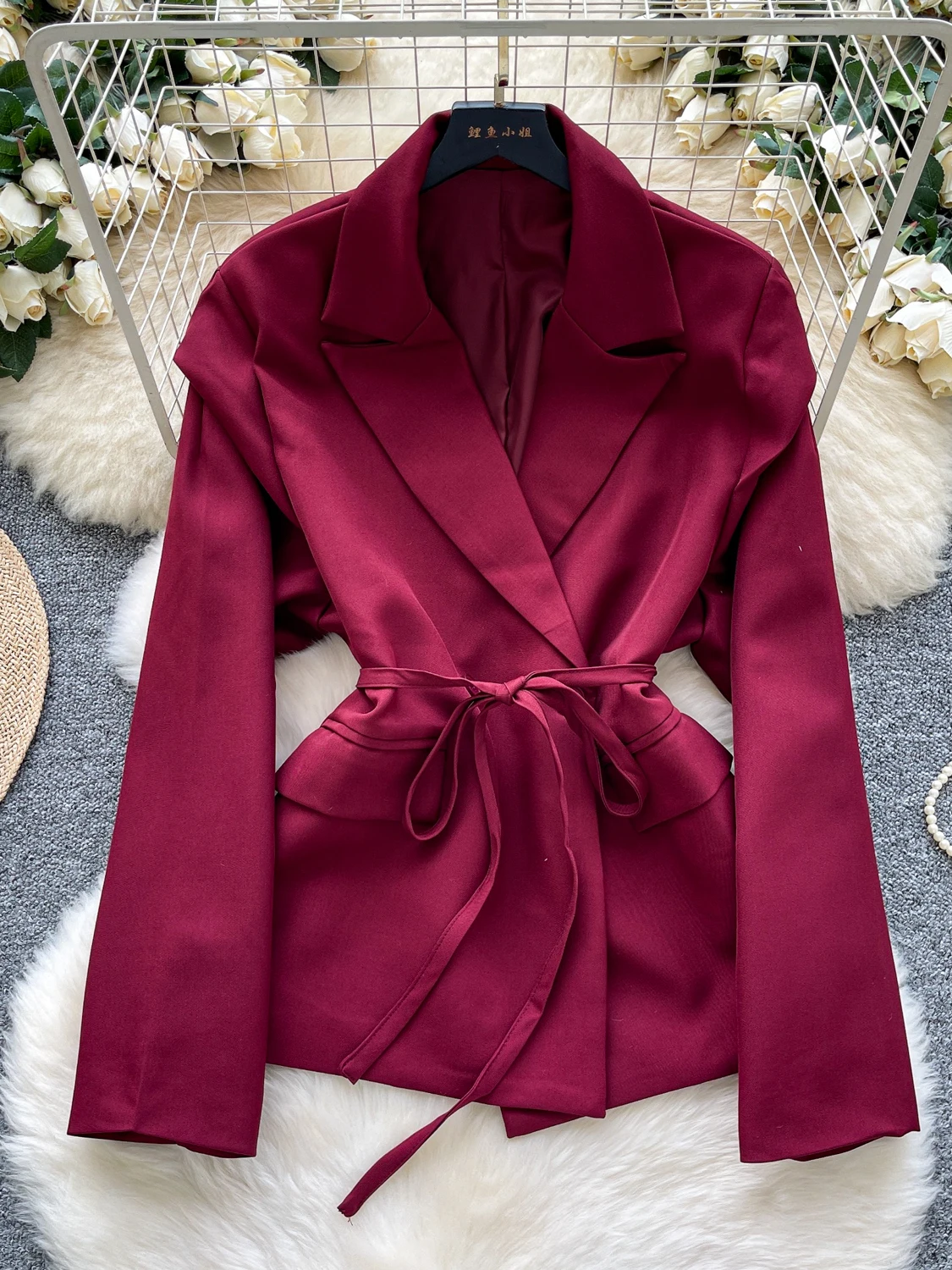 

2026 New Autumn Women Fashion Loose Casual Long Sleeve Suit Jacket Bandage Waist Cinched Solid Color Suits Tops Office Lady