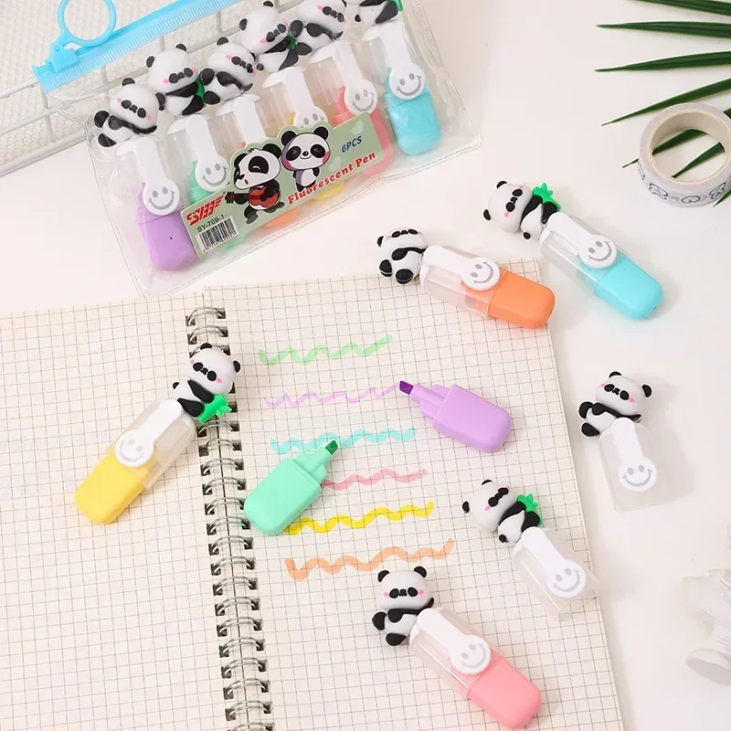 1Set Disney Stitch Highlighter Pen 6 Color Mini Handbook Pens Cute Student Marker Stationery School Pens Pencil Writing Supplies