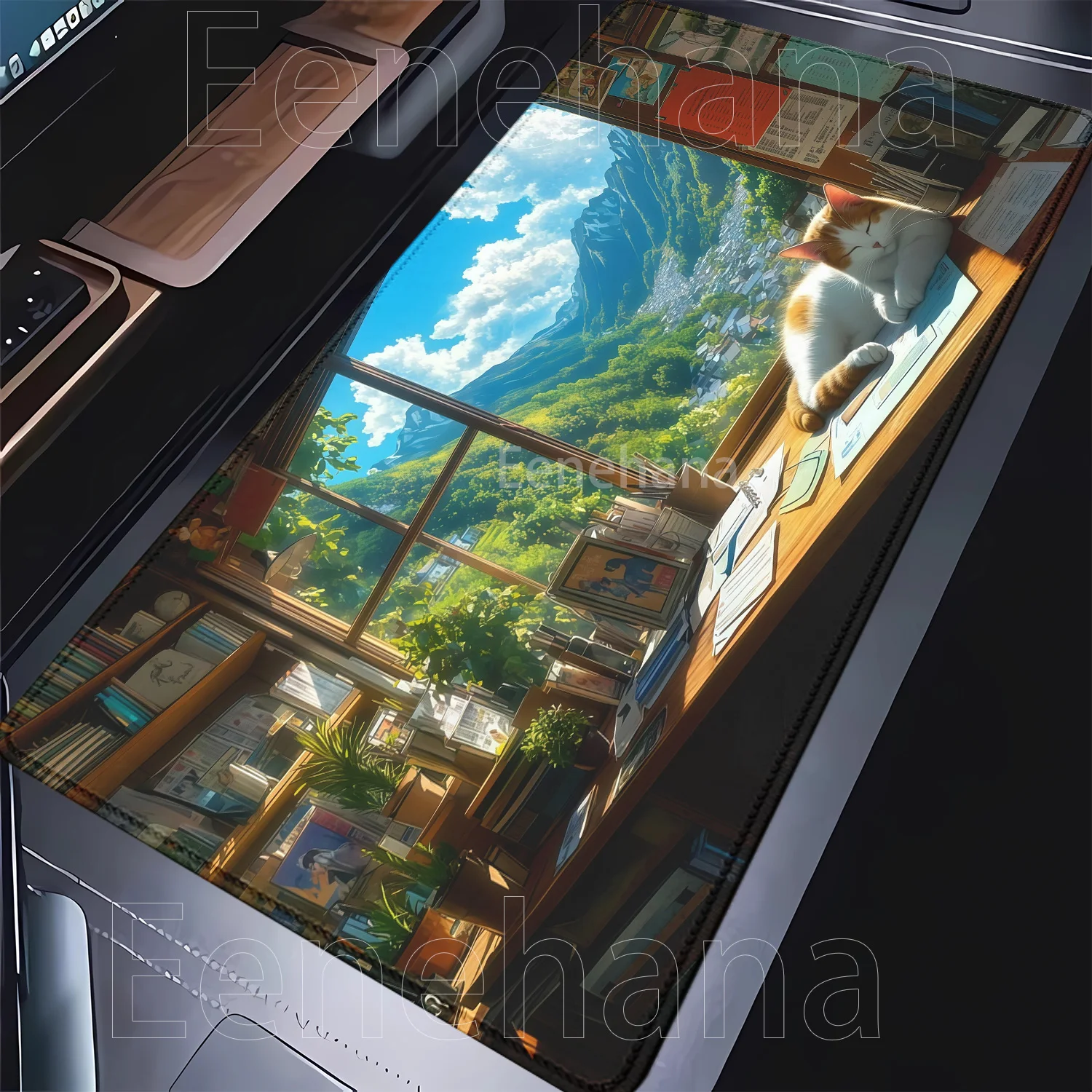 Landschaft Berg Sonnenuntergang KATZE Cartoon Gummi Mauspad Mauspad PC Spiel Computer rutschfeste 900x400mm Büro HD Druck Schreibtischunterlage