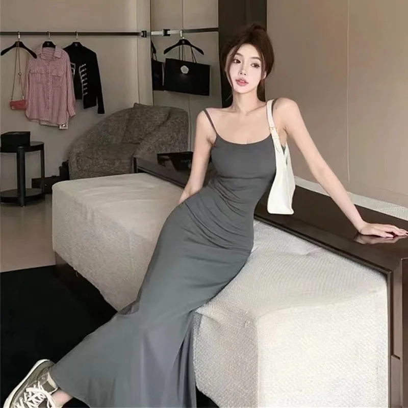 Lucyever Sexy Sleeveless Spaghetti Strap Dress Woman Summer 2024 Backless Bodycon Dress Female Fashion Slim Fit Party Vestiods