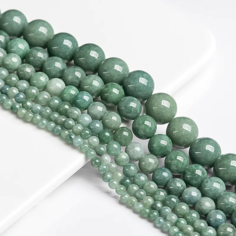 Natural Jadeite Pea Green Jade Loose Beads Large Holes Round Beads Bracelets Necklaces Handmade DIY Jewelry Drop Shipping