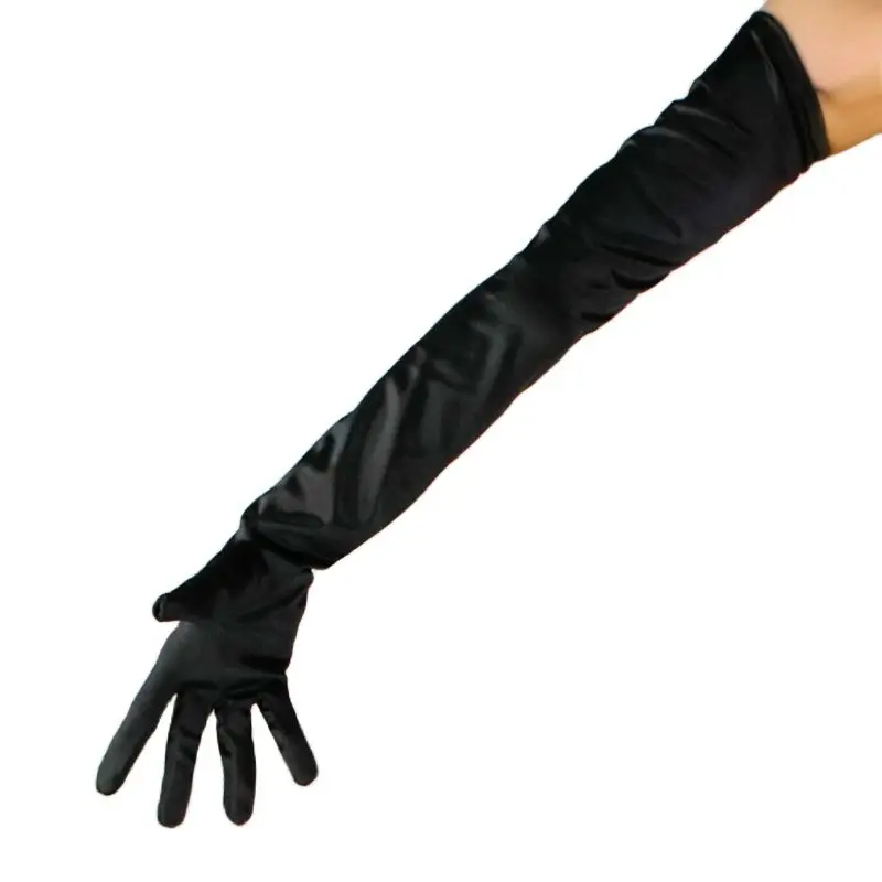 Satin Silk Gloves 70cm Female Elastic Mercerized Pearl Satin Black Extra Long Women Sunscreen Gloves WSG11