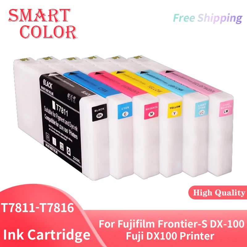 T7811 - T7816 Compatible Ink Cartridge With Dye Ink for Epson Fujifilm Frontier-S DX-100 Fuji DX100 Printer 200ML/PC 6 Colors