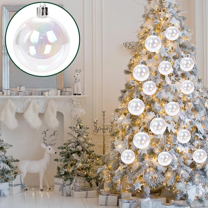 24 ชิ้น 5 เซนติเมตรคริสต์มาสสีรุ้ง Ball Clear Shatterproof DIY ตกแต่งวันหยุด Xmas Tree แขวน Ball Party เทศกาลของขวัญ