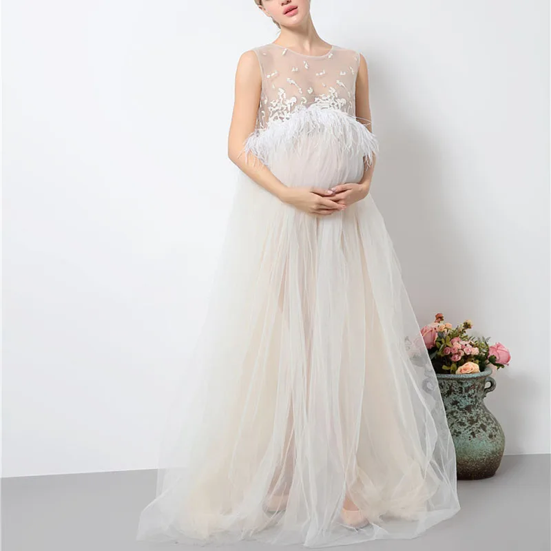 Maternity White Lace Dresses for Baby Showers Pregnancy Photography Props Clothes Pregnant Women Gown Photo Shoot Dress Costume