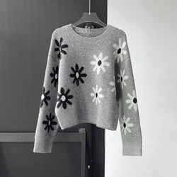 AndrFloral-Pull en tricot à col rond pour femme, pull en cachemire, marque de créateur, Y2K, coréen, automne, hiver, nouveau, 2024