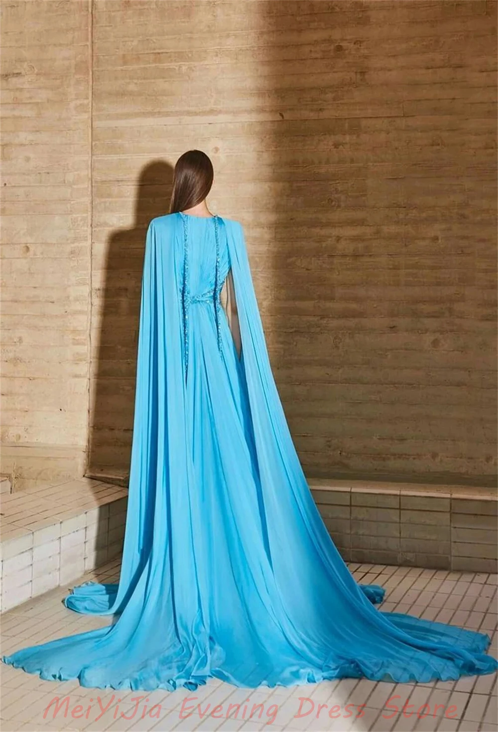 Meiyijia V-Neck Chiffon Beaded Ruffles Sleeveless Floor-Length robes de soirée  فساتين سهرة  Arabia 2024 Sexy Evening Dresses