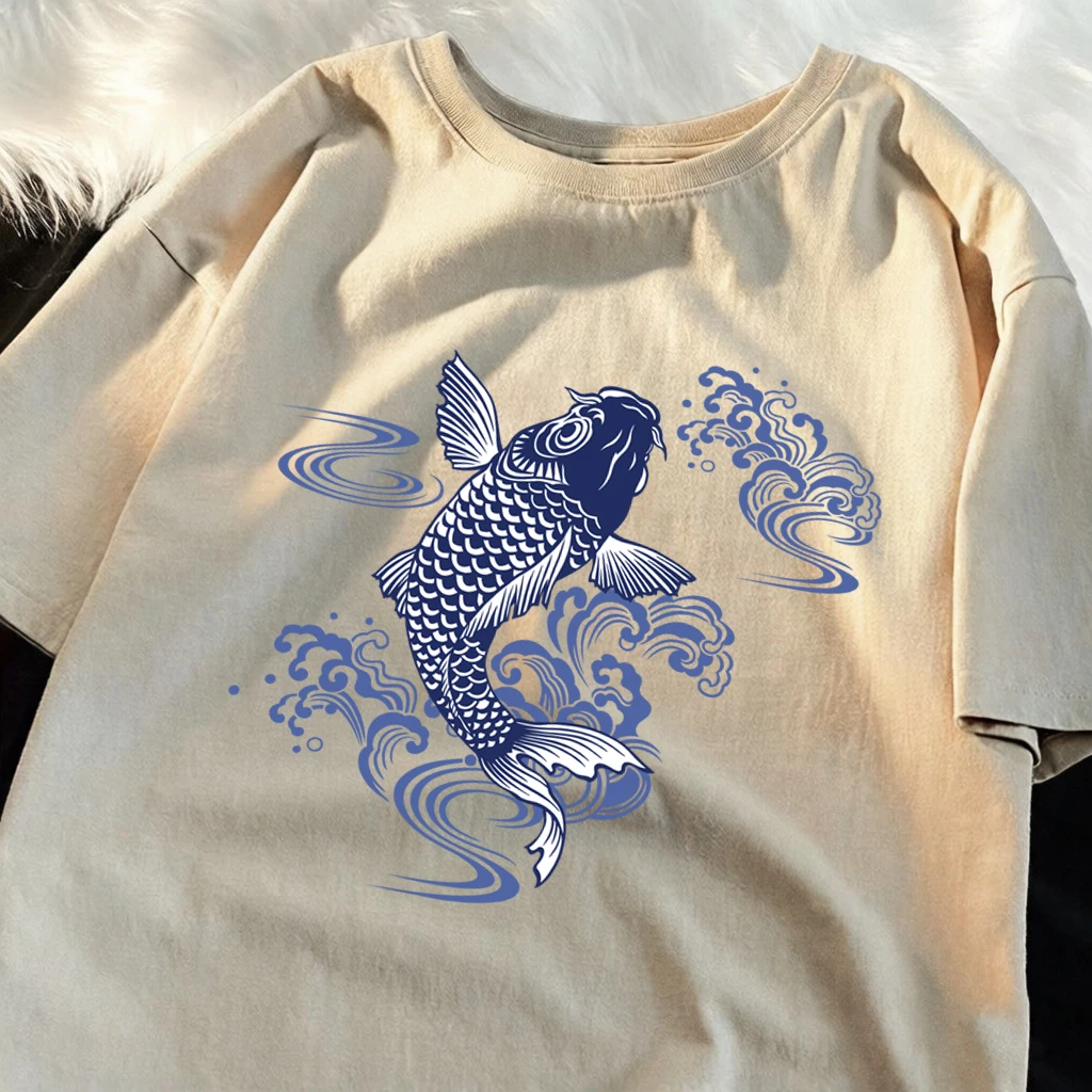 Paper Cut Koi Good Luck Design Herren-T-Shirt, trendiges, lässiges, lockeres O-Ausschnitt-T-Shirt aus Baumwolle, Streetwear, Unisex, Sommer-All-Match-Kleidung