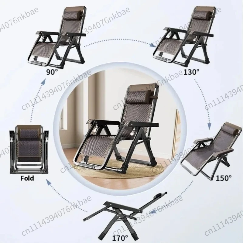 Dual-Use Foldable Rattan Recliner with Metal Backrest, Comfort Lazy Nap Chair for Balcony, Outdoor and Home Use