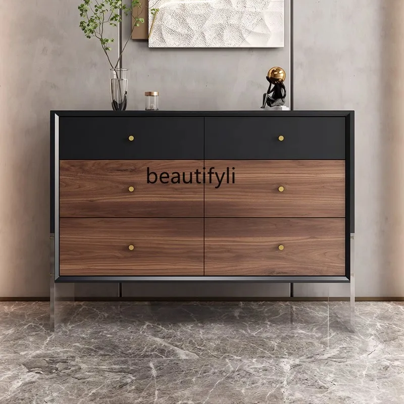 

Solid Wood Sideboard Bedroom Storage Cabinet Modern Simple Wall-Mounted Italian Light Luxury Five-Drawer Cabinet