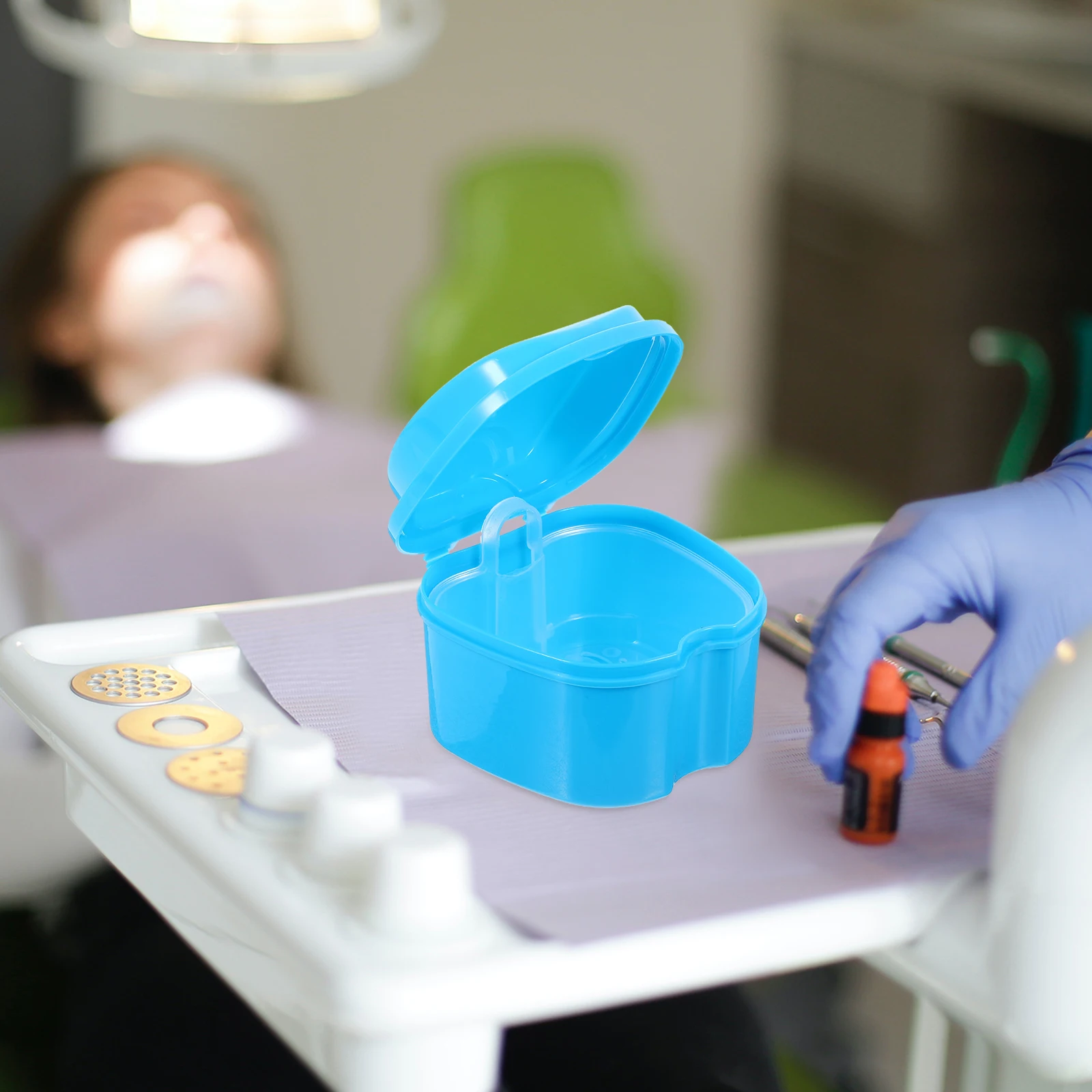 

Dentures False Teeth Brush Retainer Holder Case Dedicated Blue Cleaning Cup