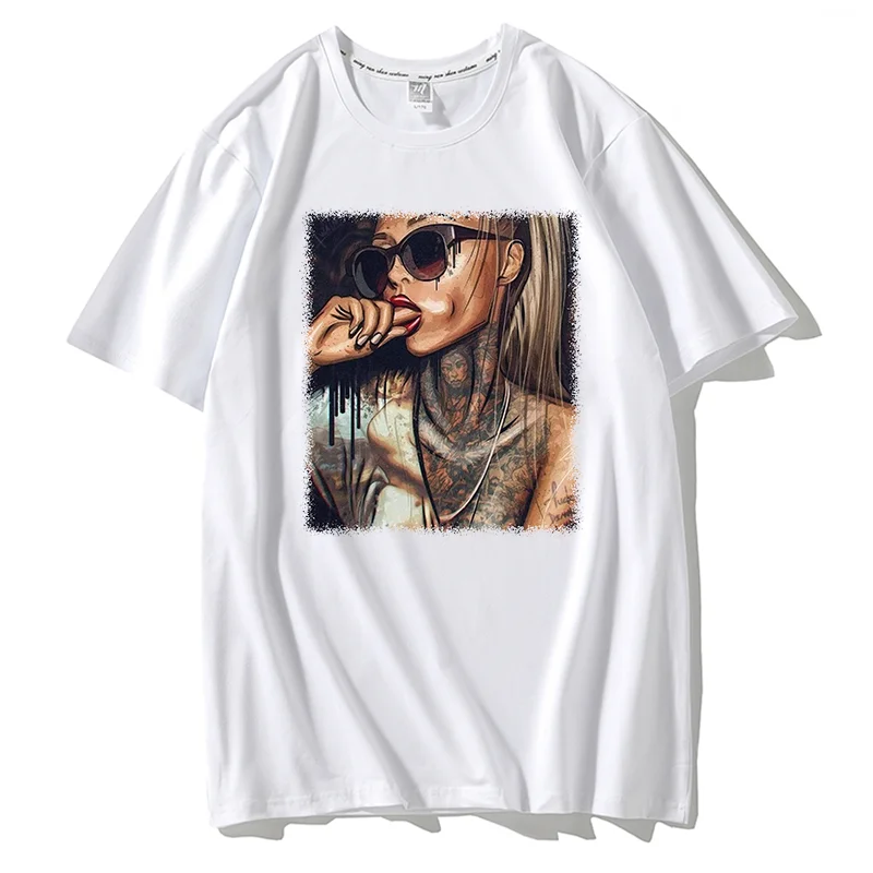 T-Shirt Hot Sexy Tattoo Art Girl Pinup Pin-Up Fresh Swag Gangster Gangsta polyester Tshirt Hip Hop Tees Harajuku Streetwear