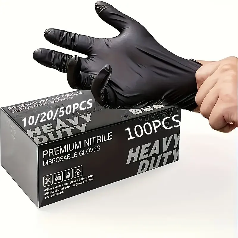 20 Stück schwarze Nitrilhandschuhe, latexfreie Einweghandschuhe für Küche, Reinigung und Lebensmittelhandhabung