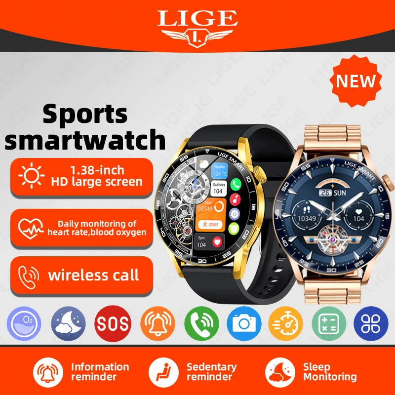 

LIGE Smart Watch Fitness Sports IP68 Waterproof Heart Rate Monitor Bluetooth Call Watch Voice Assistant Smartwatches Women Men's