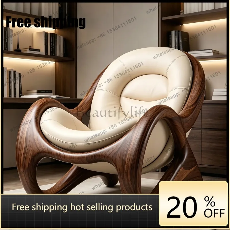 YJ new Chinese-style simple leather single sofa chair streamlined design lazy chair