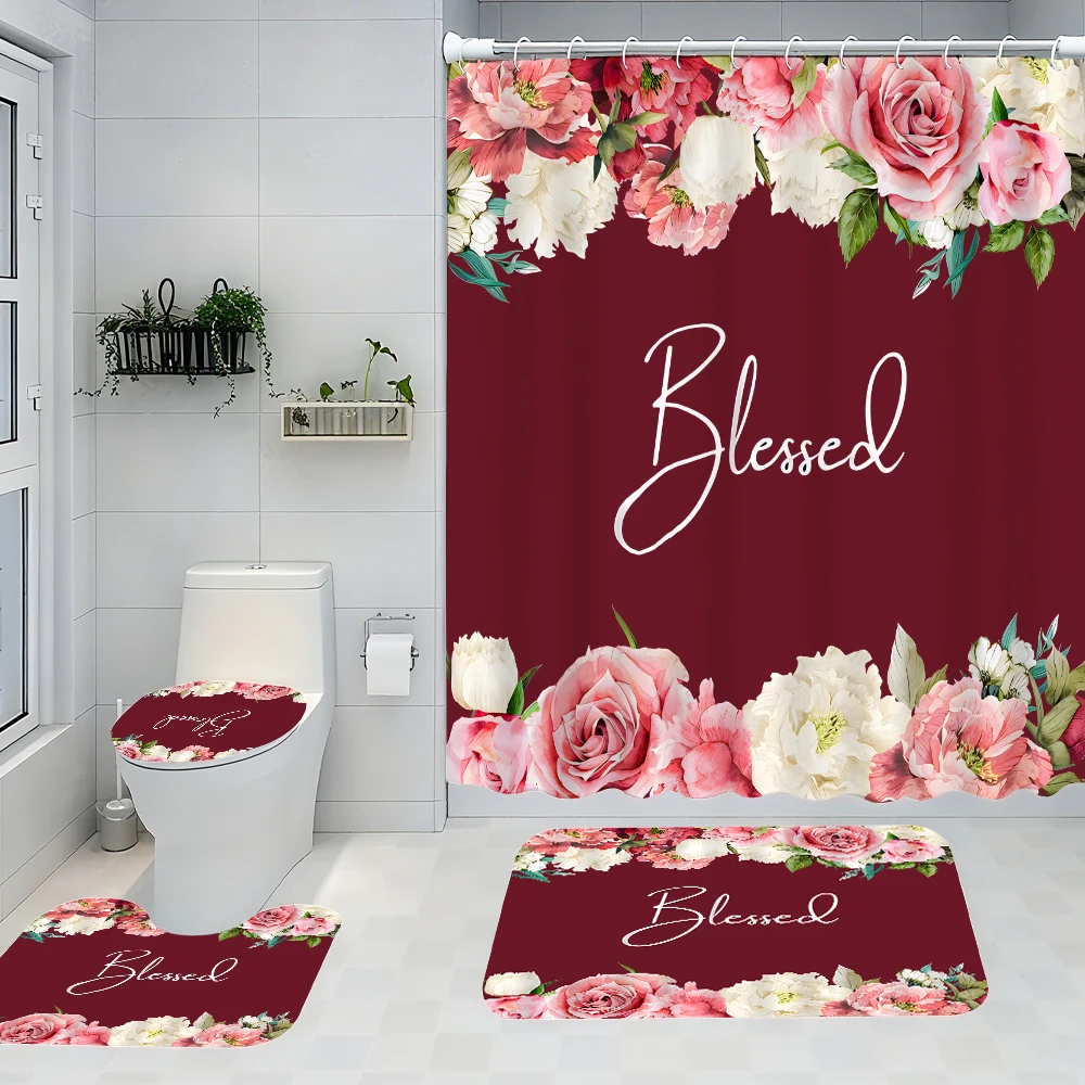 

Набор из четырех предметов для ванной комнаты с ярким цветком — авангардная водонепроницаемая занавеска для душа, создающая полный комплект для ванной комнаты