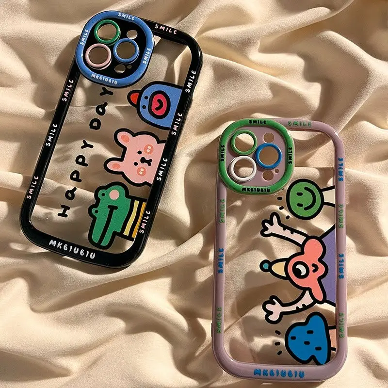 

Phone Case For iPhone 15 14 13 12 11 8 7 X XS XR Pro Max Plus Cartoon Animal Color Collision Transparent Shockproof Soft Cover