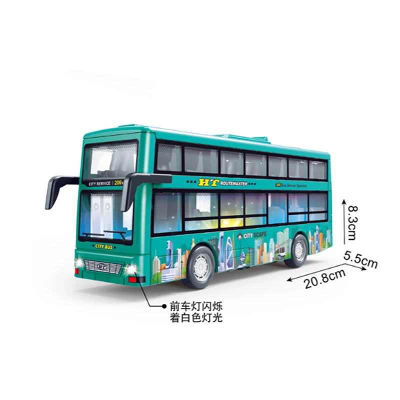 

Alloy Single Section Bus Simulation Sound and Light Outdoor Sightseeing Double decker Bus Toy Gifts B204