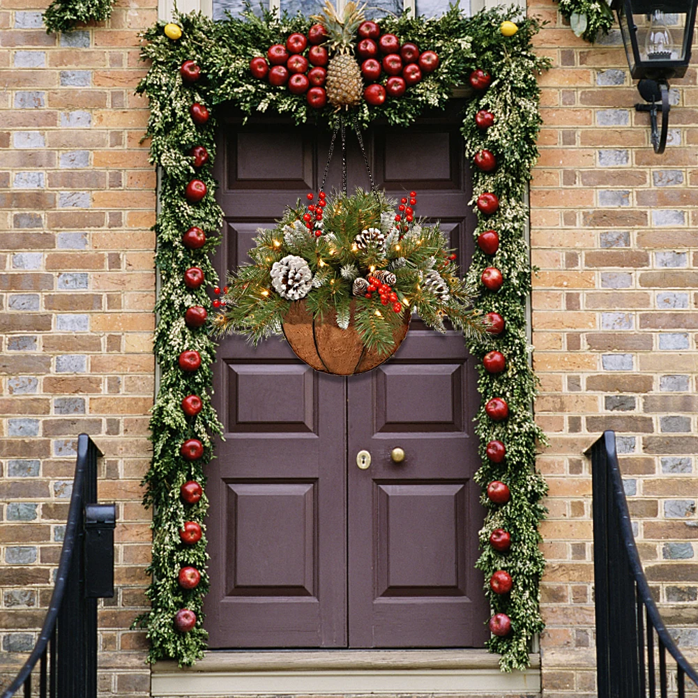 Christmas Pine Branches Berries Hanging Baskets Garlands Artificial Hanging Baskets Christmas Decorations