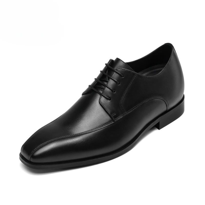 Höhenvergrößernde Schuhe für Herren-Kleiderschuhe, erhöht 7 cm, quadratischer Kopf, Rindsleder, atmungsaktiv, dicke Plattform, Hochzeit, erhöhte Schuhe