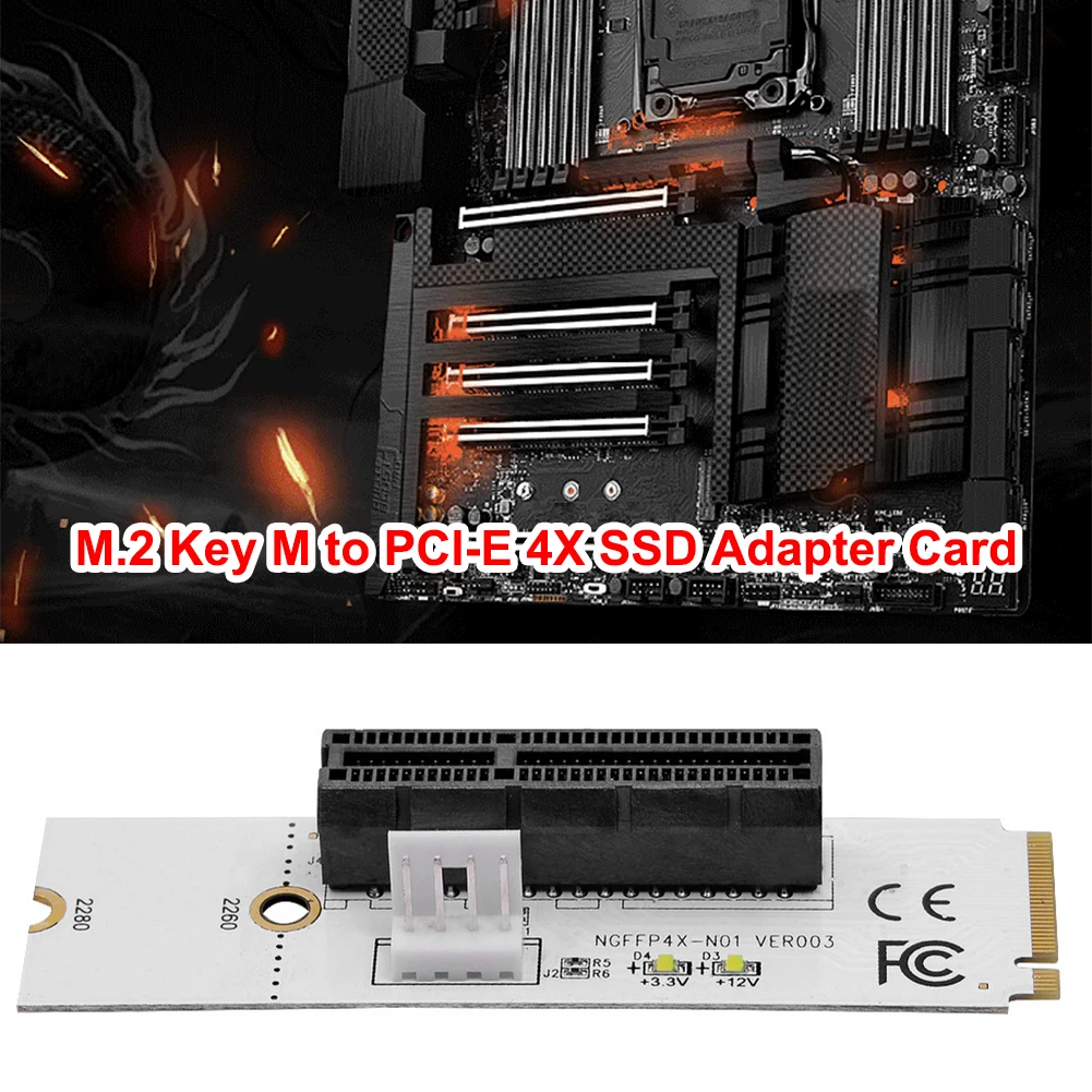 

NGFF M.2 to PCI-E 4X Riser Card LED Voltage Indicator PCI Express M2 Key M to PCIE X4 Adapter with LED Indicator