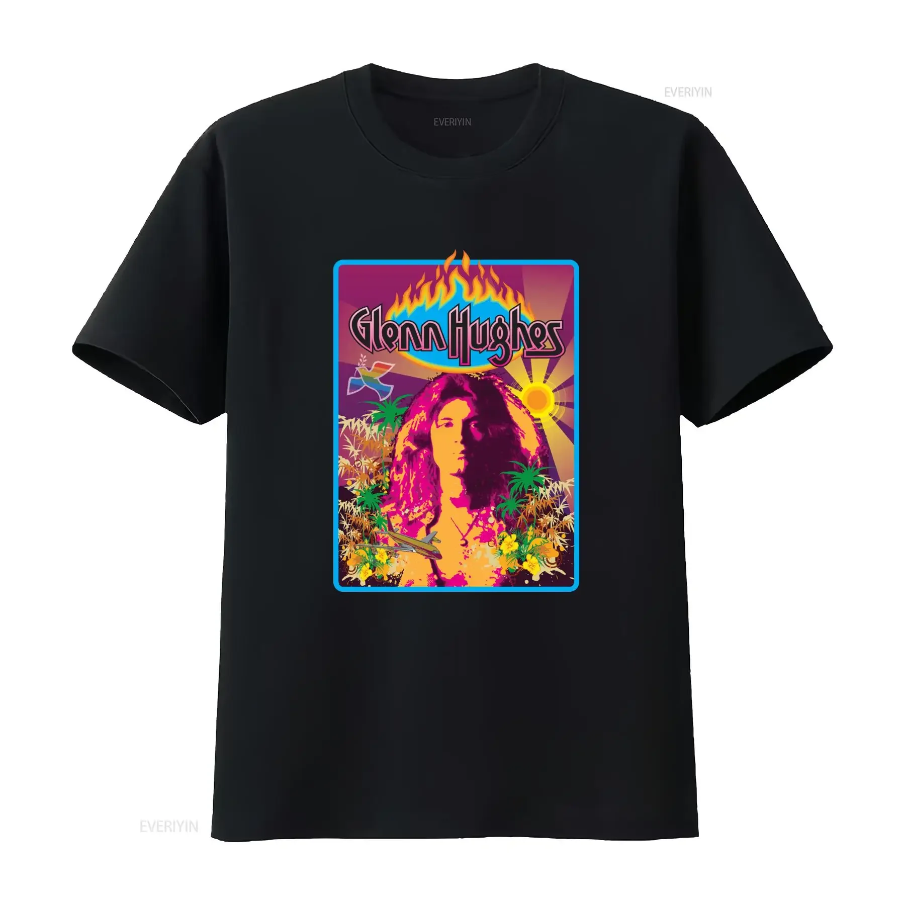 Vintage Retro Psychedelic Rock Glenn Hughes Tropical Print Casual T Shirt vintage Washed streetwear homme fashion Stylish