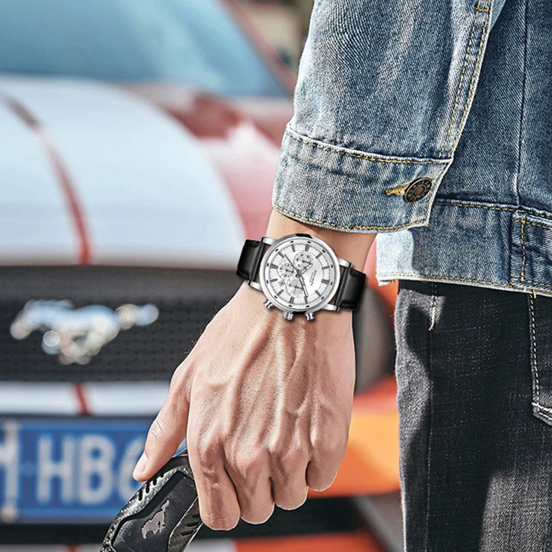 جديد أفضل ماركة 44 مللي متر رجالي ساعة كوارتز بكرونوجراف 24 ساعة متعددة الوظائف الفولاذ المقاوم للصدأ مقاوم للماء الرياضة Relogio Masculino