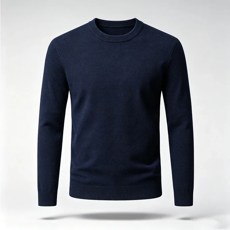 Men Crew Neck Knit Sweater Long Sleeve Soft Smooth Knit Fabric Slim Fit Autumn Winter Casual Warm Pullover Tops