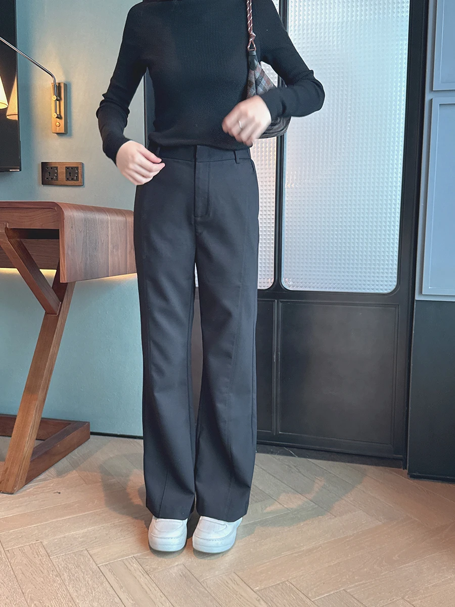 

Elite Faion Commute Sle Slimming Long Ele Bell Bot Suit Pants High Waist Straight Leg Trousers for Lady